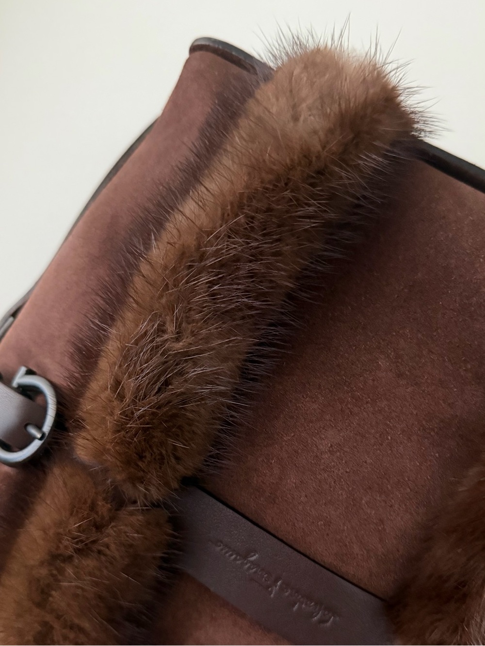 Salvatore Ferragamo Brown Suede Mink Fur Handle Bag - Picture 13 of 13